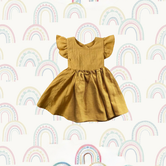 The Bow-Back Flutter Dress - Sunny Mustard