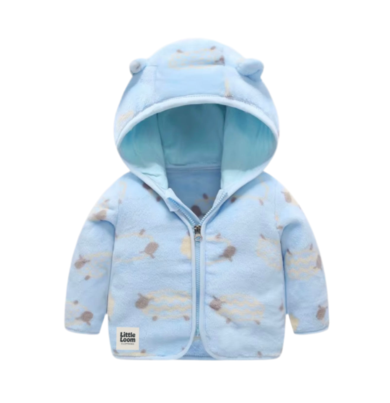 SnuggleCub Fleece Hoodie - Blue Sheepy Sky
