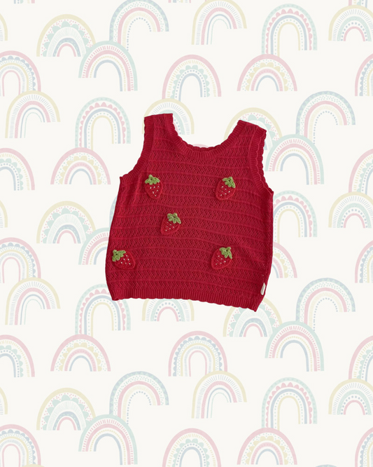 Stitched Strawberry Top - Ruby Red